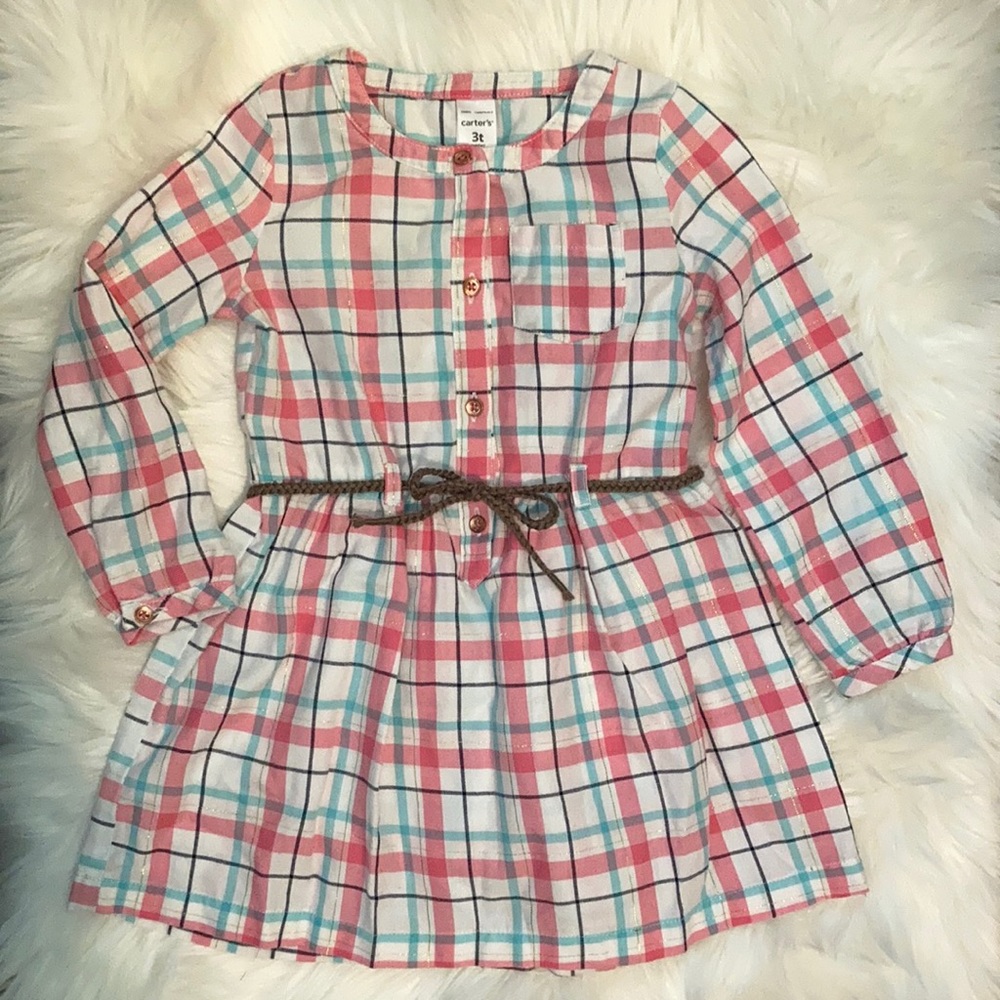 Carter’s Pink Plaid Print Dress Girls Size 3t